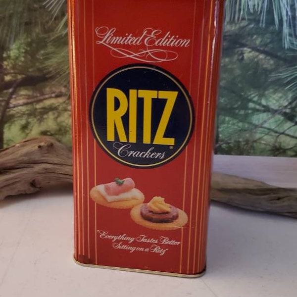 1987 Ritz Cracker Tin Red Yellow & Blue / Vintage Cracker Tin / Retro Kitchen Storage   #2685