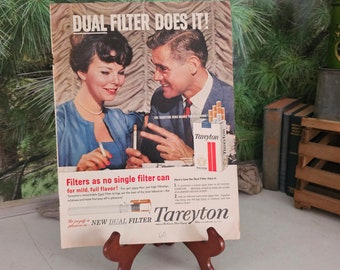 1950s Tareyton New Dual Filter Cigarettes Original Magazine Ad Vintage Advertising Frameable Wall Art Man Cave Decor