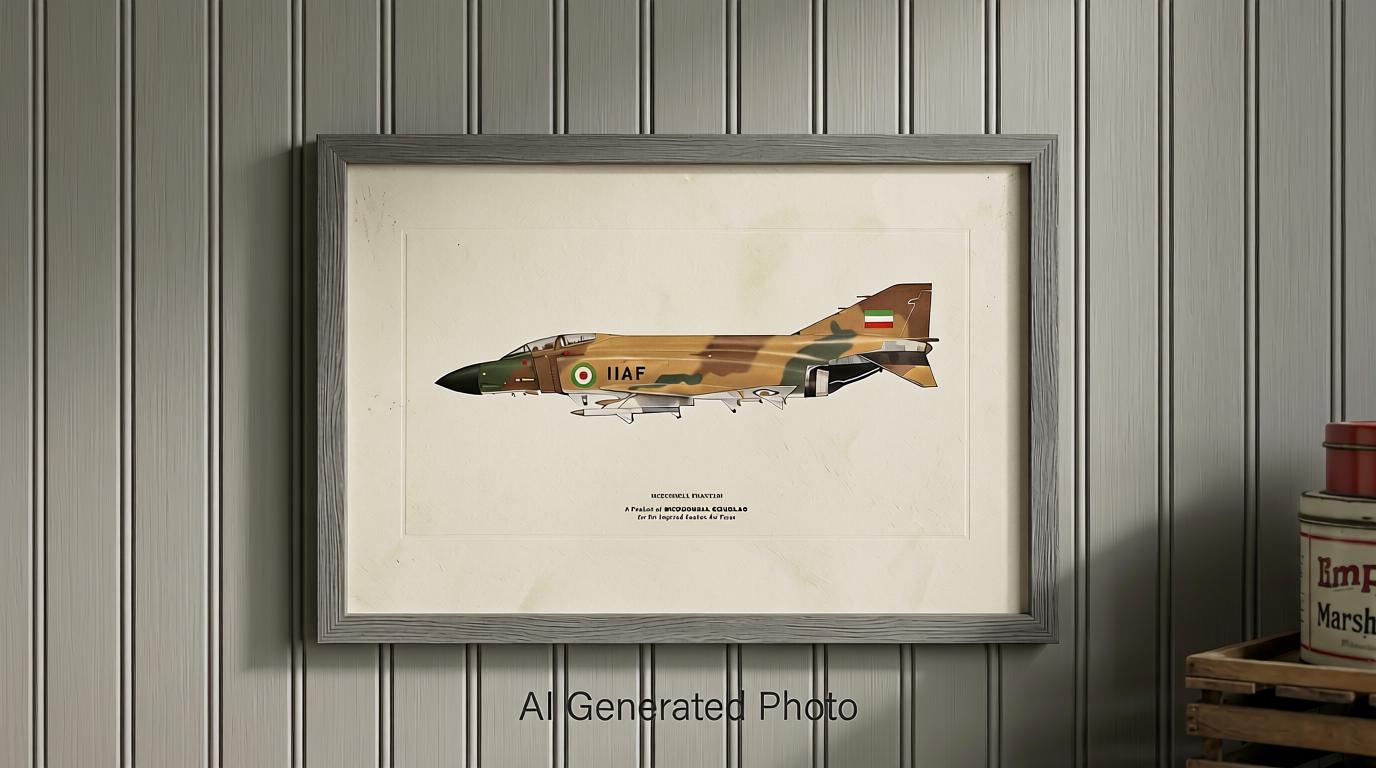 Vintage 1960s Mcdonnell Phantom Jet Print, Imperial Iranian Air