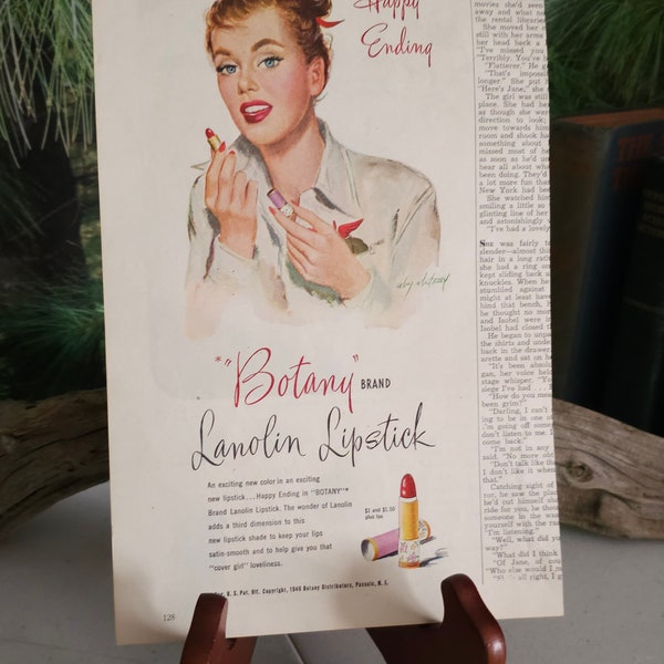 1946 BOTANY Brand Lanolin Lipstick Cosmopolitan Cover Girl Magazine Ad Vintage Home Decor Gift For Her