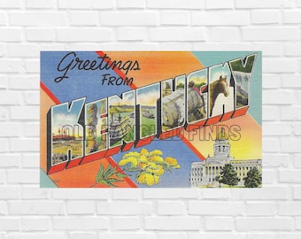 Digitaler Download Grüße von KENTUCKY 1940er Jahre Leinen Postkarte druckbare Scrapbook Versorgung Wandkunst