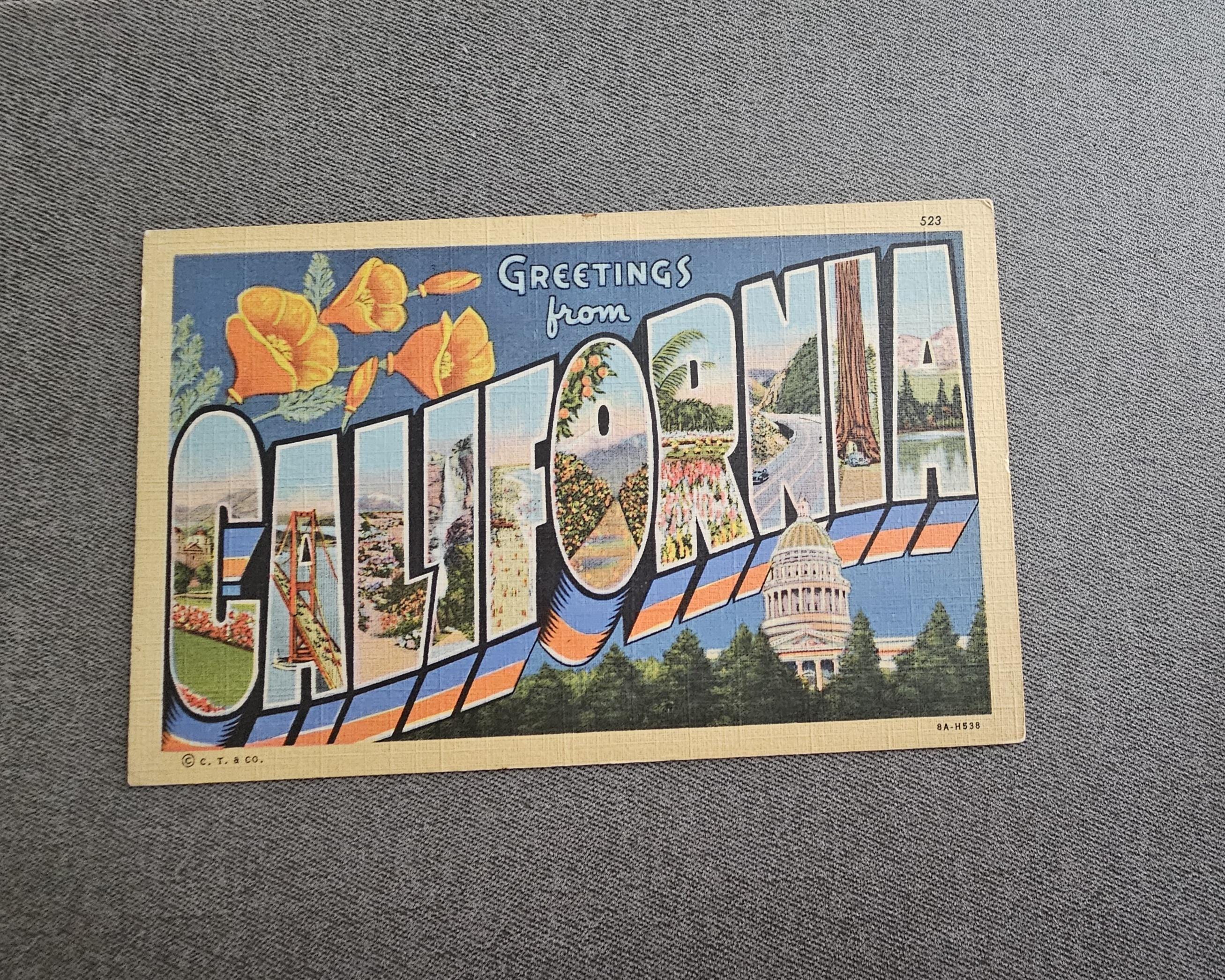 Vintage California Linen Postcard: Greetings From, Large Letter
