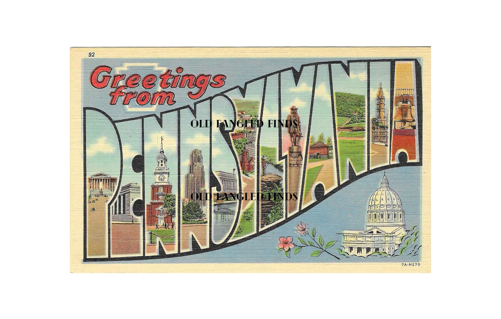 Digital Download Linen Postcard Greetings From PENNSYLVANIA