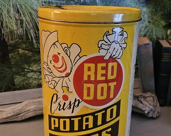 U.S.A vintage POTATO CHIPS ポテトチップス缶 TIN 1950s Red Dot Potato Chip Tin Yellow, Red, White Black: Vintage