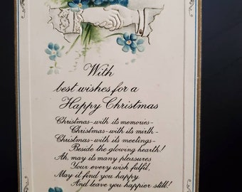 Raphael Tuck Unused Antique Christmas Postcard Blue & Silver Tuck Holiday Collectible Ephemera