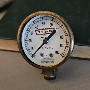 Vintage Craftsman Pressure Gauge Brass Ring Glass Face 0 to 100 PSI 2 1/8 Inches in Diameter  #4726