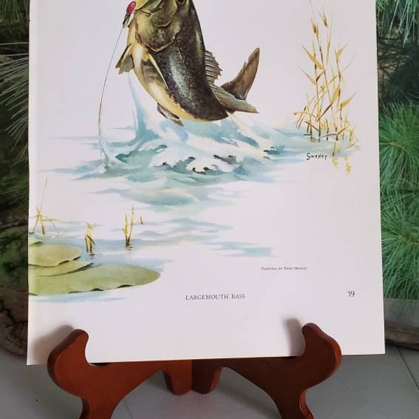Fred Sweney Smallmouth Bass & Largemouth Bass Signed Bookplate / Vintage Color Fish Art Wall Decor Gift For Him  #105-106