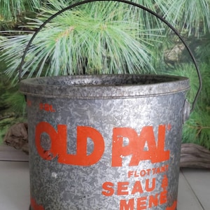 Old Pal 2 Piece Galvanized Floating Minnow Bucket, Vintage Fishing Gear, Old Pal Minnow Bucket   #2711