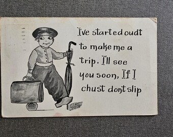 Black and White Sketch Of Traveler Postcard Vintage Collectible Ephemera