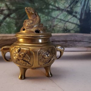 Small Brass FOO Dog Incense Burner Yoga Meditation Room Decor  #2766