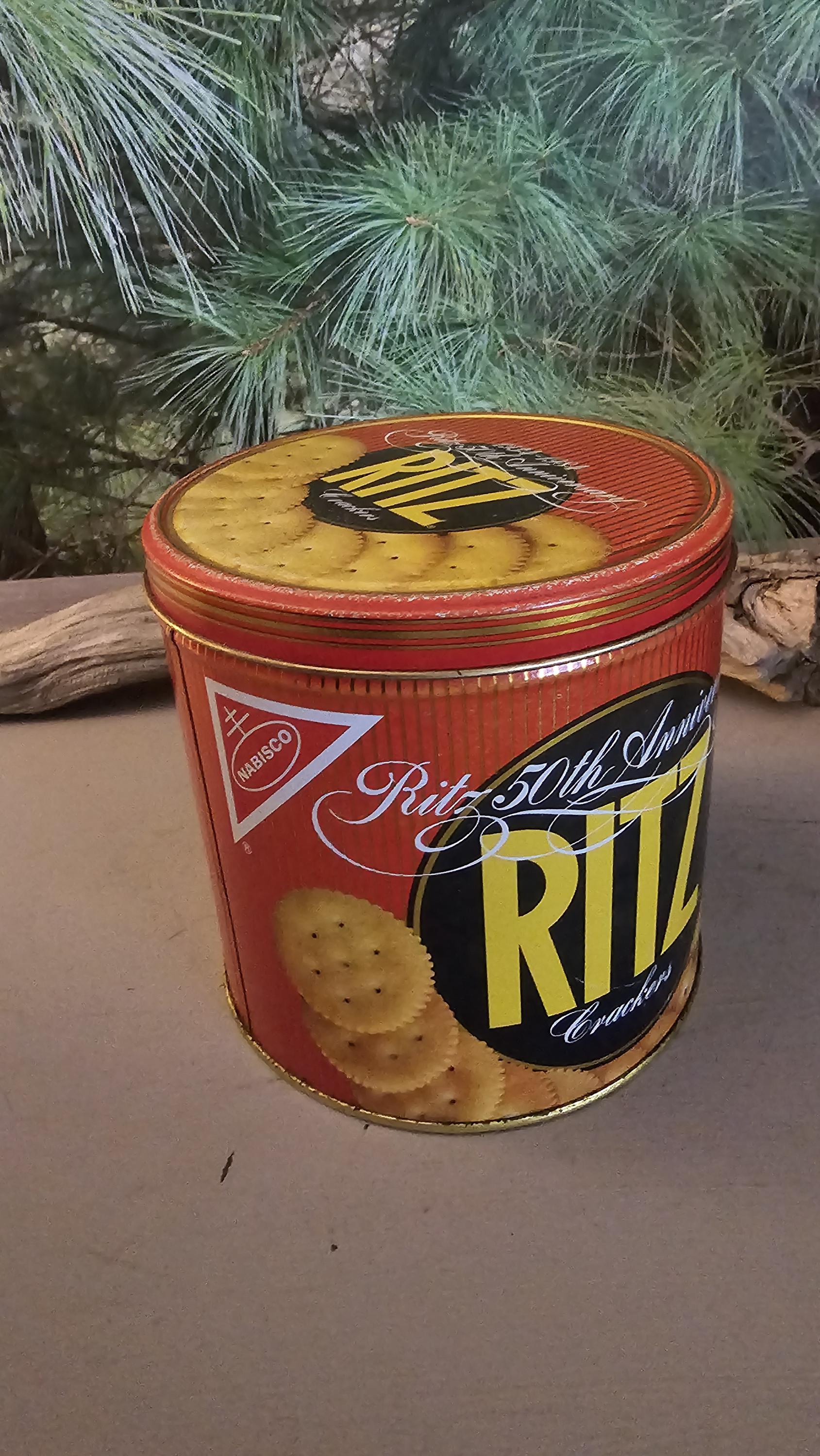 ヴィンテージ レトロ RITZ 空き缶 Vintage Ritz Cracker Tin: 50th Anniversary Kitchen Storage #4291