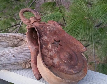Antique Starline Wood & Cast Iron Pulley Rustic Farmhouse Decor