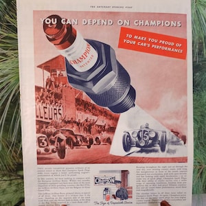1938 The Saturday Evening Post Champion Spark Plugs Original Magazine Print Ad Ephemera Auto Parts Advertisement Gift for Him