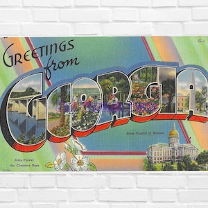 Digitaler Download Grüße Aus ATLANTA, GEORGIA 1930s Leinen Postkarte 14,5 X 9,5