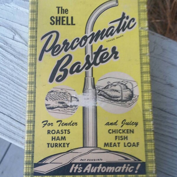 RESERVED for Pueshel 1949 The Shell Percomatic Baster in Original Box Kitchen Gadgets