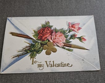 To My Valentine Antique Postcard Envelope Flowers:  Collectible Ephemera