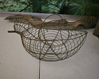 Wire Chicken Shaped Egg Basket Vintage Farmhouse Decor  #3692