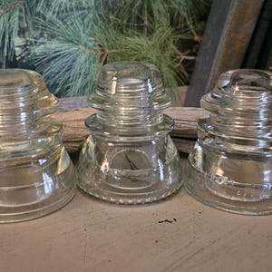 Hemingray 42 Clear Insulator & 2 Hemingray 45, Set of 3, Antique Glass Telegraph Insulators, Distressed Rustic Home Decor   #4740