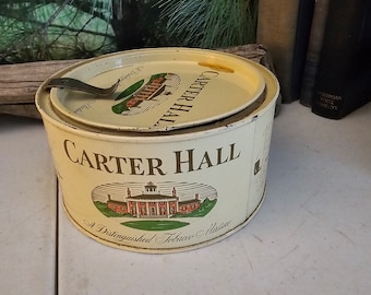 CARTER HALL A Distinguished Tobacco Mixture Tin Vintage Advertising Collectible Tobacciana Man Cave Decor  #4028