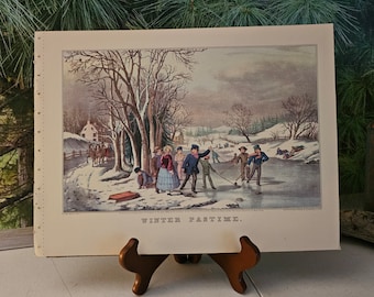 1952 "Winter Pastime" Lithograph Currier & Ives Original Bookplate