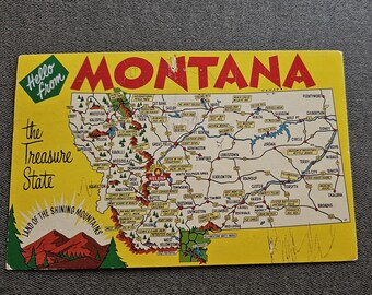 Hello From MONTANA Mirro Krome Postcard: Large Letter Greetings, Collectible Ephemera