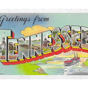 Digitaler Download Grüße von TENNESSEE 1930s Leinen Postkarte 14,5 X 9 cm