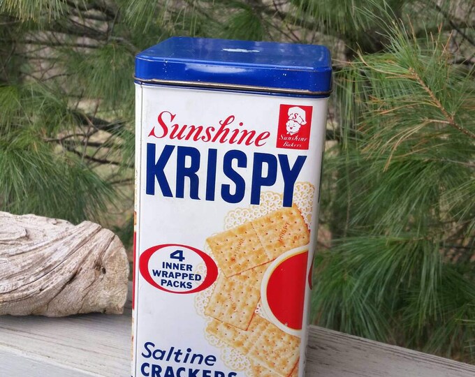 Sunshine Krispy Saltine Cracker Tin Red White & Blue Bilingual Etsy