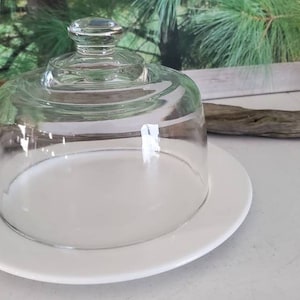 Clear Glass Cloche & Ironstone Plate Vintage Plate with Glass Cover