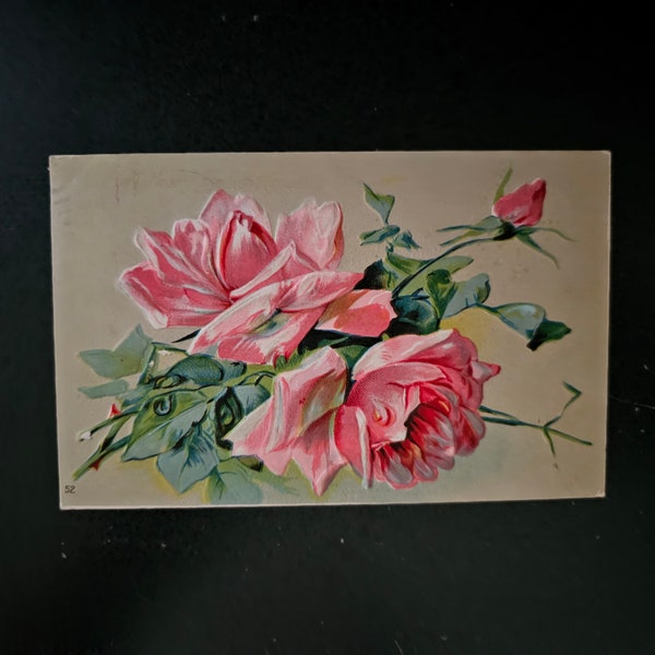 Postkarte Pink Roses Embossed Antique Postcard Collectible Ephemera