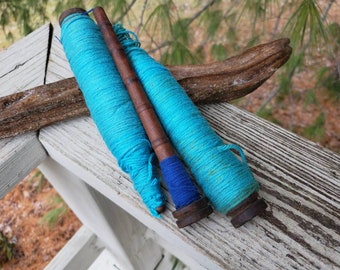 Set of 3 Antique Primitive Wood Thread Textile Spools / Rustic Wood Textile Bobbins / Rustic Home Decor