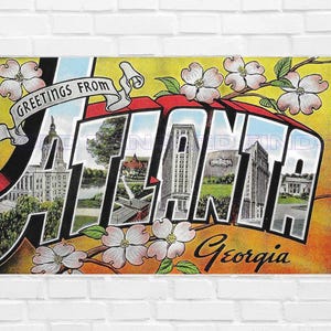 Digitaler Download Grüße Aus ATLANTA, GEORGIA 1930s Leinen Postkarte 14,5 X 9,5