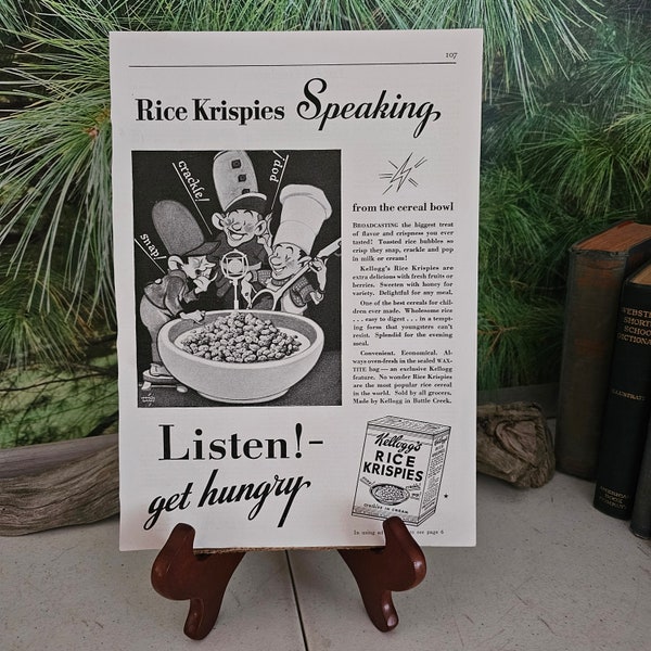 1933 Rice Krispies Speaking From The Bowl Magazine Ad Featuring Snap! Crackle! & Pop! Vintage Frameable Wall Art Collectible Ephemera