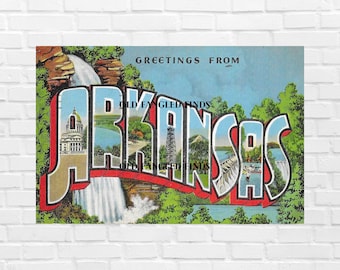Digital Download Big Letters Greetings From ARKANSAS Curt Teich Linen Postcard / Digital Postcard Art Deco Craft Supply