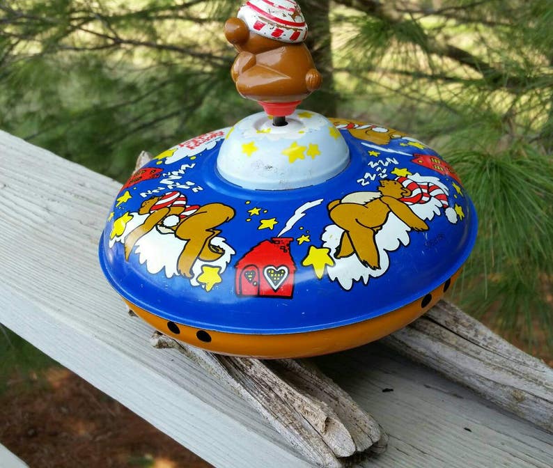 Sleepy Teddy Spinning Top Toy Tin Bear Ohio Art USA / Bear Etsy Canada