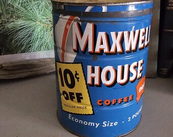 1940's Maxwell House Coffee Can Economy Size 2 Lb With Lid