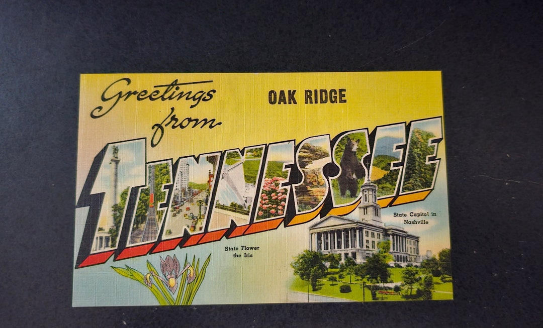 Oak Ridge Post Card Greetings From OAK RIDGE, TENNESSEE Linen Postcard With Large Letters ...