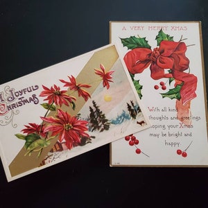 2 Christmas Postcards /Antique Postcards / Vintage Holiday Postcard Lot / Ephemera
