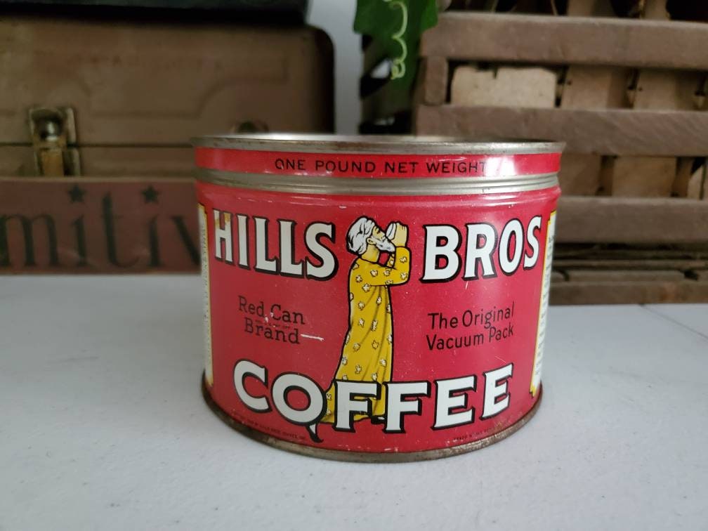 Vintage Hills Bros Coffee Can, Red Can Brand Advertising, 1 Lb