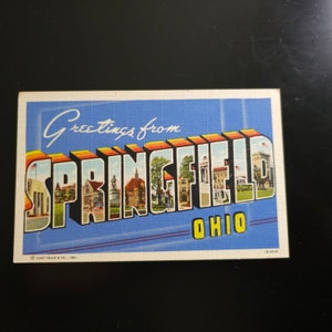 Greetings From SPRINGFIELD Ohio Linen Postcard Large Letters Curt Teich & Co. 3 1/2 X 5 1/2 Collectible Ephemera Gift For Him