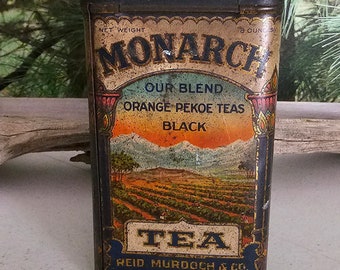 Monarch Lithographed Black Tea Tin with Lion Emblem, Reid Murdoch & Co., Vintage Advertising Can  #3406