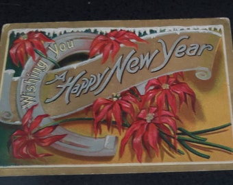 Horseshoe Wishing You A Happy New Year Horseshoe Postcard Good Luck New Year Series No. 1 Antique Collectible Postcard