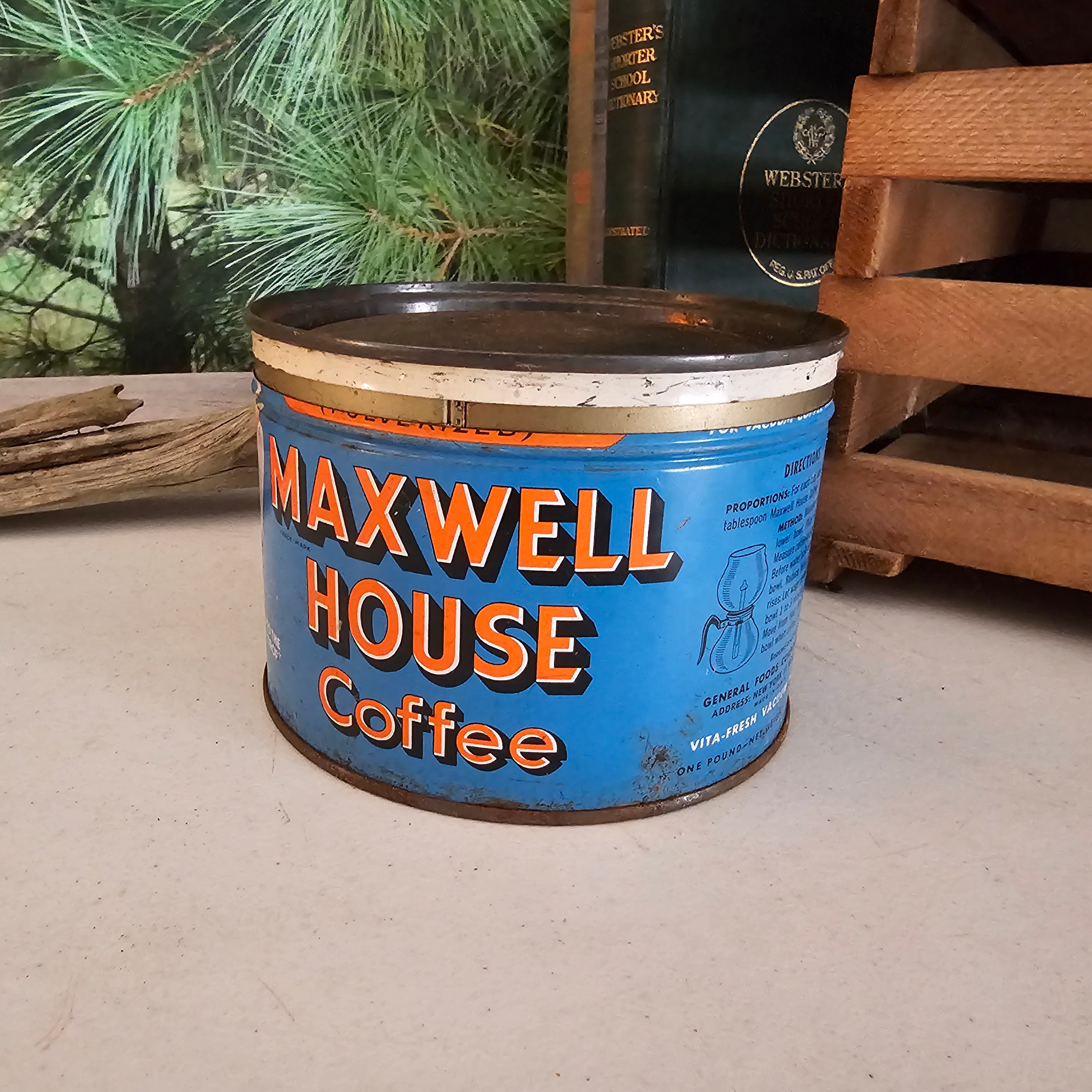1940s Maxwell House Coffee Can 1 Lb With Lid Antique Coffee 