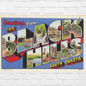 Download digital de grandes cartas saudações de BLACK HILLS, Dakota do Sul, cartão postal, cartão postal digital, arte, artesanato, scrapbooking, suprimentos, parede de memória