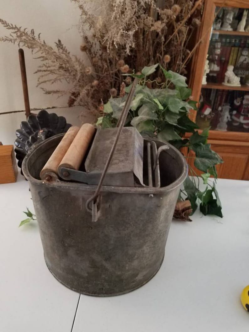 Vintage Mop Bucket / DELUXE Galvanized Mop Bucket 2 Wood Etsy