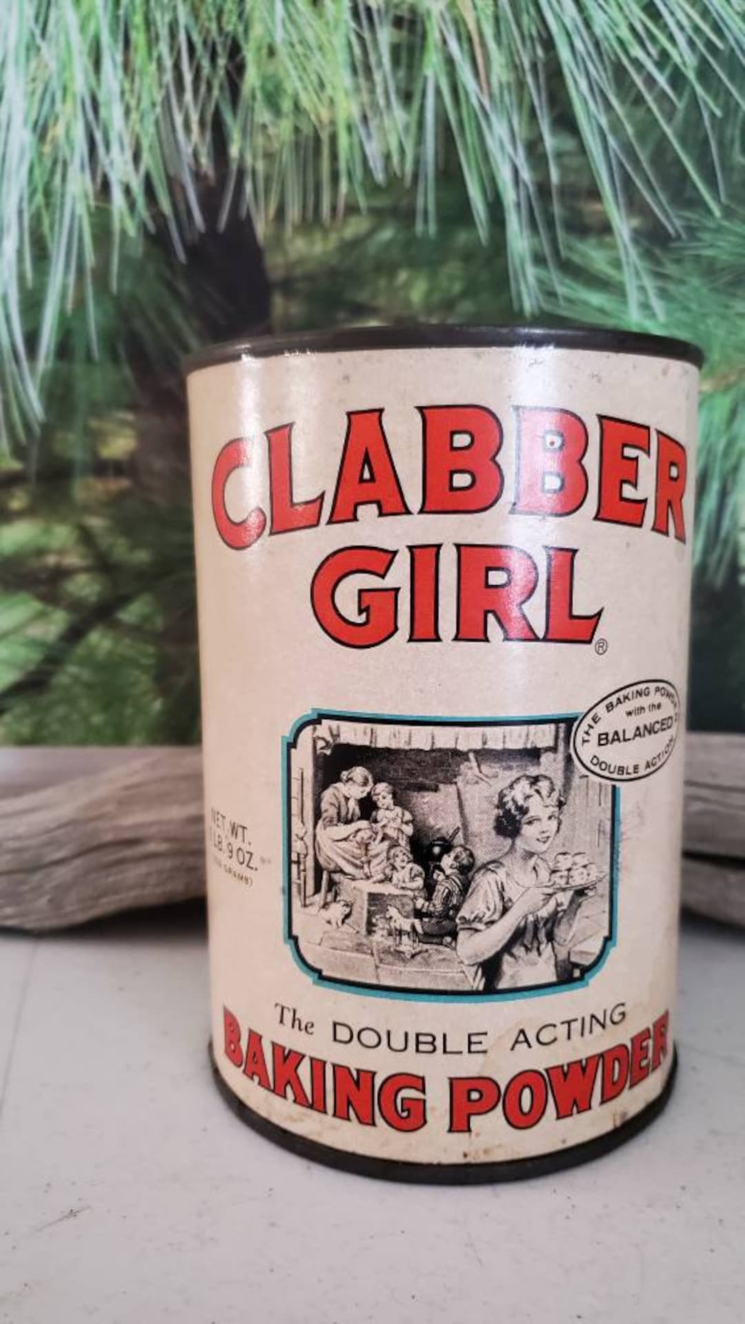 Antique Clabber Girl Baking Powder Tin 1 Lb 9 0z With Pry Lid Farmhouse