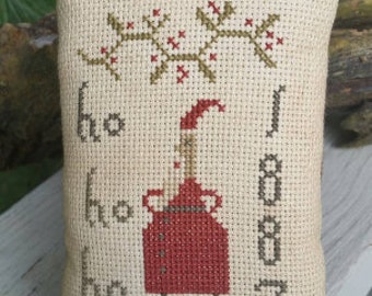 Primitive Santa Cross Stitch Pillow, 1887 Christmas Decor