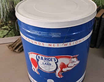 Vintage R. B. Rice's Vintage Lard 25 Lb. Can With Lid Rustic