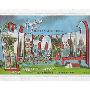 Digitaler Download Big Letters Greetings From Wisconsin America's Dairyland Leinen Digitale Postkarte Kunst Scrapbook Zubehör Frameable Kunst