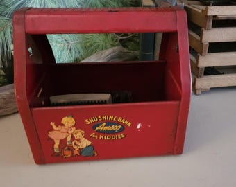 Vintage Amsco Shu Shine Bank – Red Metal Kiddie's Coin Bank - Etsy