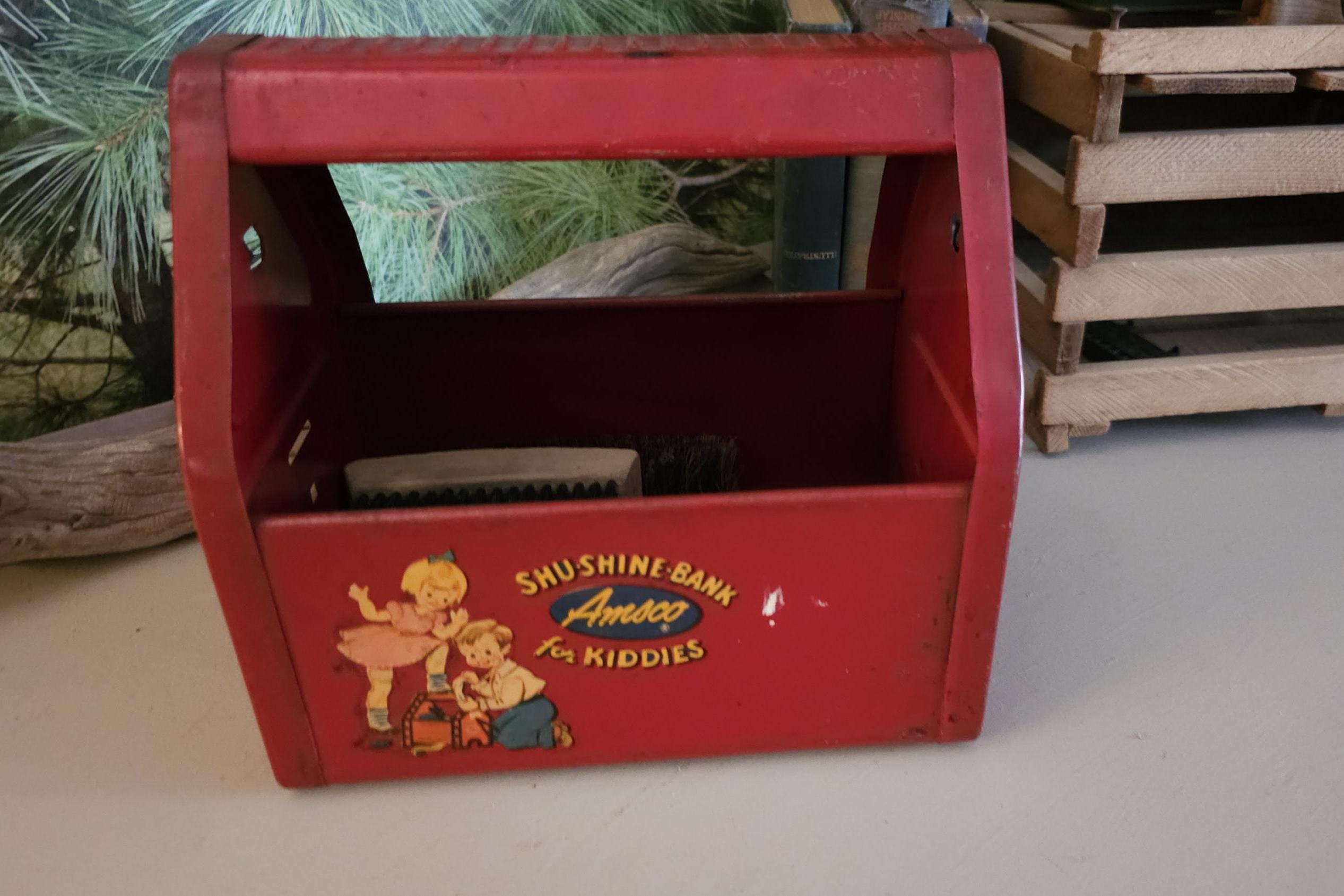 Vintage Amsco Shu Shine Bank – Red Metal Kiddie's Coin Bank - Etsy
